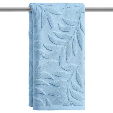 Imagem de Artoid Mode 1 peça azul claro folhas 3D jacquard primavera toalhas de mão para banheiro, 100% algodão macio absorvente toalha de decoração de banheiro, 14,7 x 29,5 polegadas