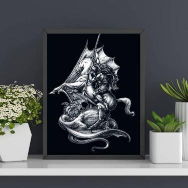 Imagem de Quadro Desenho São Jorge Preto E Branco 45X34 Vidro Preta