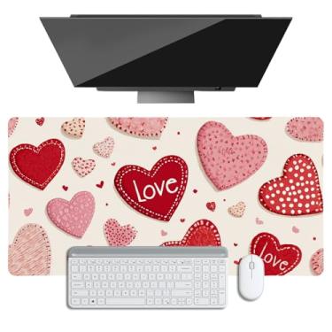 Imagem de Tapete de mesa de dia dos namorados para desktop, mouse pad grande, protetor de mesa à prova d'água de couro PU, mousepad com base antiderrapante com borda costurada para jogos e escritório