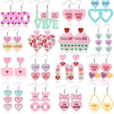 Imagem de Loetere Conjunto de 16 pares de brincos de professor de Dia dos Namorados a granel para mulheres, brincos de acrílico com glitter, presentes de agradecimento de enfermeira, Small, acrílico e liga