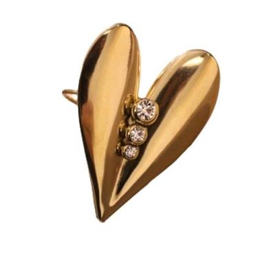 Imagem de 2024 Nova Europa e Estados Unidos brilhante ouro 18K Senior Senior Anel de aço inoxidável personalidade moda pêssego coração anel amor