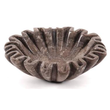 Imagem de SPESHSTONES Tigela decorativa de mármore com babados oceânicos feitos à mão de 15 cm para detalhes estéticos de decoração de casa, centros de mesa para mesas, prateleira de livros e presentes, tigela