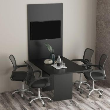 Imagem de Conjunto Mesa De Escritório Reunião 136cm Com Painel Para Tv Multimóveis Cr25338 Preto