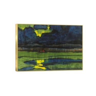 Imagem de Impressão em tela de paisagem pronta para pendurar - pintura de arte de parede famosa - pântano com nuvens - decoração moderna para casa quadro dourado 70 x 100 cm 27 x 39 pol