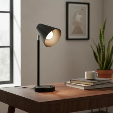 Imagem de Luminaria de Mesa Abajur Articulado Direcionável para Leitura Mesa de Escritório Cônico Estrutura em Alumínio Pintura Elestrostática Soquete E27 Bivolt (Preto)