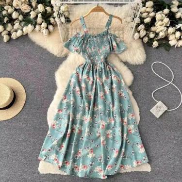 Imagem de Vestido De Verão Romântico Com Estampa Floral Para Mulheres, Off-Shoul