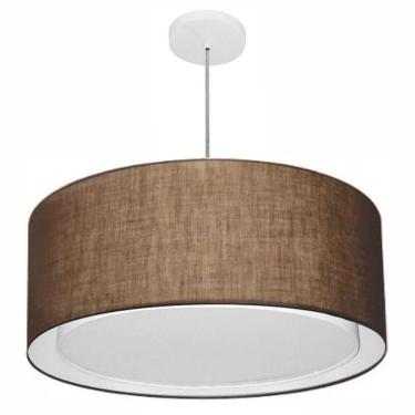 Imagem de Lustre Pendente Cilíndrico Duplo Vivare Md-4298 Cúpula Em Tecido 60x30cm - Bivolt Café 127/220v