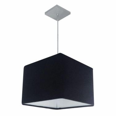 Imagem de Lustre Pendente Quadrado Vivare Md-4059 Cúpula Em Tecido 21/35x35cm - Bivolt Preto 127/220v