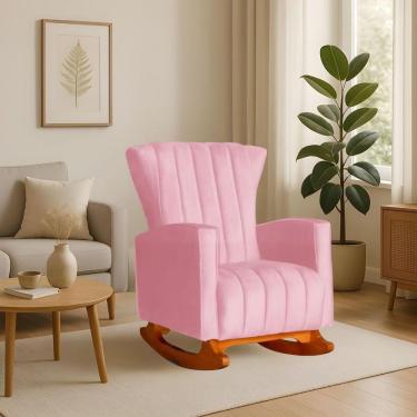 Imagem de Poltrona Amamentação E Descanso Pés Balanço Libia Suede Suede Rosa