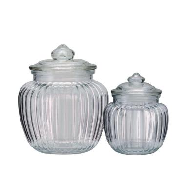 Imagem de Jogo 2 Potes Baleiro Vidro Transparente Canelado Tampa Hermética 1400ml E 600ml - Tuut