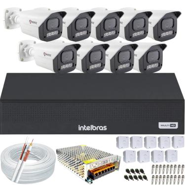 Imagem de Kit 9 Câmeras Full Color C/Áudio Dvr Intelbras 16 canais S/HD