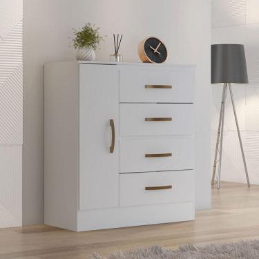 Imagem de Cômoda Sapateira Para Quarto 1 Porta 4 Gavetas Lisa Branco