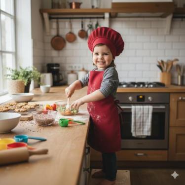 Imagem de Avental + Touca Infantil Protetor Mestre Cuca Para Cozinhar Kit 2 Peça