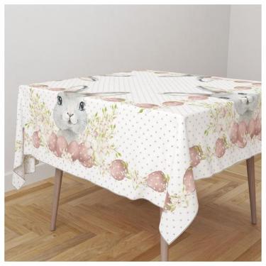Imagem de Toalha De Mesa Quadrada 4 Lugares Feliz Páscoa Coelho Poa 1,40x1,40m  