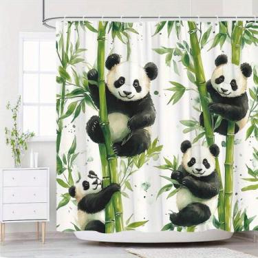 Imagem de Cortina de chuveiro em aquarela Panda Bamboo Print Poliéster - yiweisa