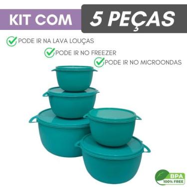 Imagem de Kit 5 Potes Plastico Redondos Bowl Livre Bpa Cor:TIFANNY - Casa Bella,