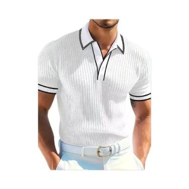Imagem de Camisa Polo Masculina Slim Fit Listrada De Manga Curta Multicolorida P