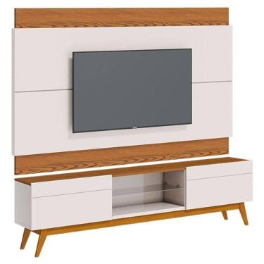Imagem de Rack Bancada 2 Gavetas E Painel Para Tv Classic 1.8 Off White Freijó - Imcal