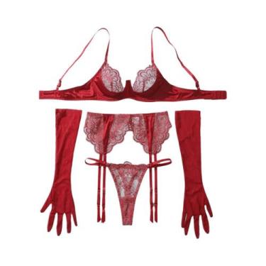Imagem de Conjunto De Lingerie Sexy Com Renda Bordada AVELINE 2025, Quatro Peças