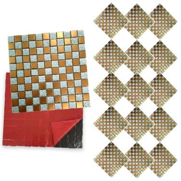 Imagem de Pastilha De Vidro Kit 15 Uni Adesiva Parede Cozinha Sala Banheiro Decorativa Facil Aplicacao Requintado Reforma Moderna