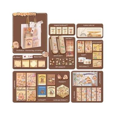 Imagem de Conjunto De Material Escolar De Capivara Em Estilo Cartoon, Bolsa De S