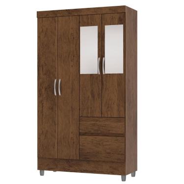 Imagem de Guarda Roupa Solteiro 4 Portas Imbuia Rústico 2 Gavetas Mayra V02 MDF com Espelho Mpoze...