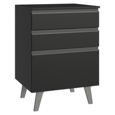 Imagem de Balcão de Cozinha 60 cm 3 Gavetas Com Pés Preto Nice Madesa, Preto