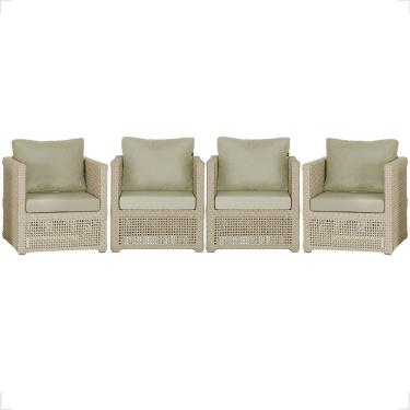 Imagem de Kit 4 Poltronas Madri Alumínio Corda Náutica Estofado Tecido Impermeável Trama Original