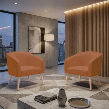 Imagem de Poltrona Sala Decorativa Kit 2 Stella Sintético Pu Diferenciais Marrom D'Rossi