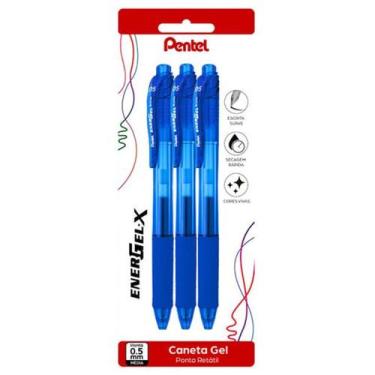 Imagem de Kit 3 Canetas Gel Retrátil Pentel EnerGel-X Azul 0,5mm Seca Rápido
