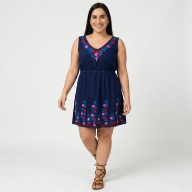 Imagem de Vestido Indiano Curto Regata Estonado Elástico na Cintura - - Sarat Mo