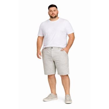 Imagem de Bermuda Sarja Plus Size Masculina Listrada Com Bolsos Cor:BegeTamanho: