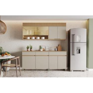 Imagem de Conjunto Modulado Armários Cozinha Nesher 100% MDF com Vidro Cor:Carva