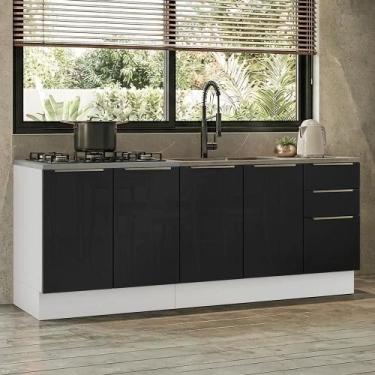 Imagem de Armário De Cozinha Compacta 200 Cm Branco/preto Lux Madesa 06 Branco/p