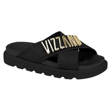 Imagem de Sandalia Slide Vizzano Com Tiras Cruzadas E Detalhe Metalizado Preto, 