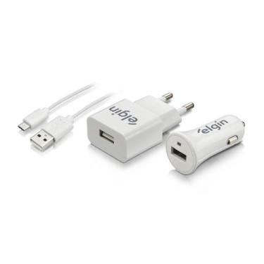 Imagem de Kit Carregadores Usb De Tomada + Usb Veicular + Cabo Micro Usb 1m - EL