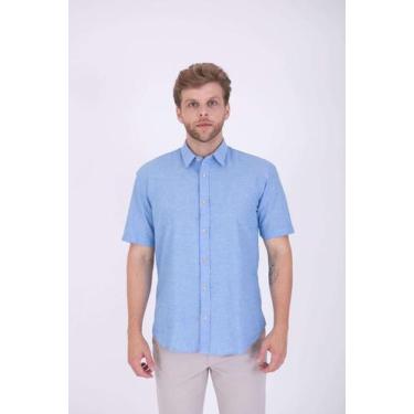 Imagem de Camisa Masculina Linho Manga Curta - JR, Azul, 3