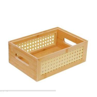 Imagem de Caixa Organizadora Empilhável de Bambu e Palhinha 22cm - Oikos