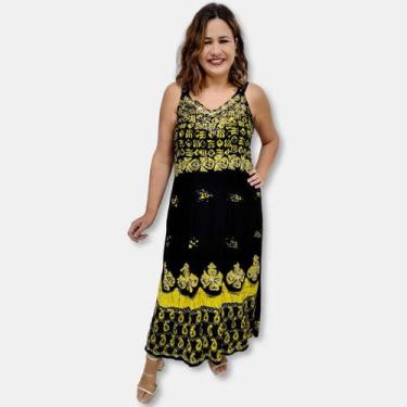 Imagem de Vestido Longo Alça Indiano Bordado Batik Fenda Lateral 1004 - Sarat Mo