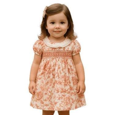 Imagem de Vestido Bebê Floral Algodão Festa Luxo Menina Papilloo, Branco, 1 ano