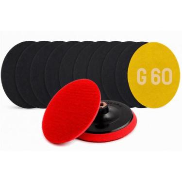 Imagem de Kit 10 Lixas 180mm Fibra Cerâmica com tira autocolante e 1 Suporte 180