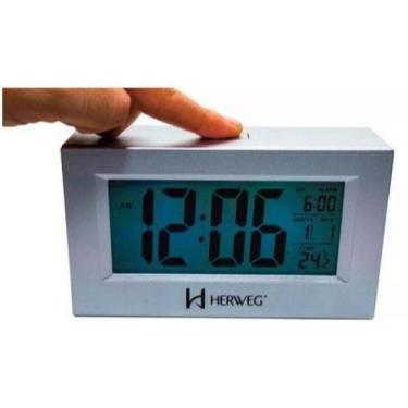 Imagem de Relogio Despertador Digital Luz Temperatura Herweg 2972 070 Prata