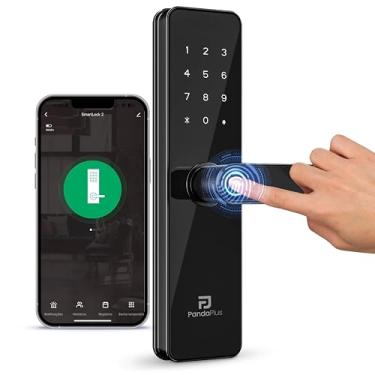 Imagem de Fechadura Digital Biométrica Wifi Inteligente AMG-F01 Alumínio Preto Mortise 50x50 Teclado Touch Senha Cartão Tag Biometria App Tuya PandaPlus Alexa Google Assistente Residencial Comercial