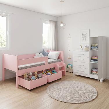 Imagem de Quarto Infantil com Cama Luna Plus e Comoda Versatil em MDP MDF Rosa Luna para Dormitorio Organizado
