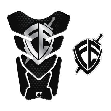 Imagem de Kit Protetor de Tanque Resinado com Escudo Moto Preto em PVC 3D Acabamento Resinado Teu Adesivo