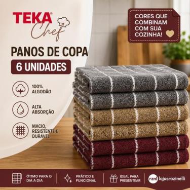Imagem de Kit 6 Panos de Prato Teka Chef Premium Atoalhado 100% Algodão 45 x 70c
