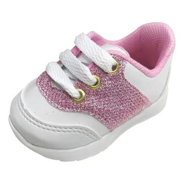 Imagem de Sapatinho de Bebê Tenis de Bebe Rosa e Branco Sapato Calçado Infantil 