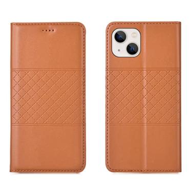 Imagem de LAHappyL Capa carteira flip para iPhone 13 Pro Max/13 Pro/13/13 Mini capa protetora de couro legítimo com função de suporte para cartões, absorção magnética oculta, laranja, 13 mini 5,4 polegadas