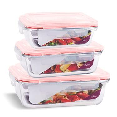 Imagem de Kit 3 Potes Herméticos Marmita Mantimentos Tamanhos Variados Trava (Vermelho)