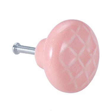 Imagem de 1 pc cor-de-rosa cor-de-rosa gaveta gaveta punho Único buraco redondo coração Checker padrão bonito puxar cozinha banheiro w/parafuso 38mm YYDFPIIA (Color : Round Checkerboard)